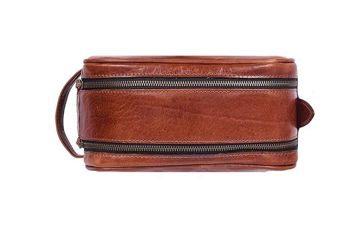 10" Premium Leather Toiletry Travel Pouch With Waterproof Lining | King-Size Handcrafted Vintage Dopp kit By Aaron Leather Goods (Buckthrown Brown)