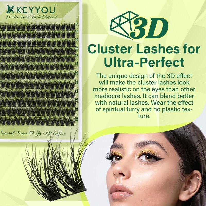 KEYYOU Lash Clusters 3D Effect Eyelash Clusters 108pcs D Curl PuffSilk V3D05 Wispy Lashes Cluster Lashes Natural Soft DIY Lash Extension at Home(PuffSilk V3D05-D-8-18MIX)