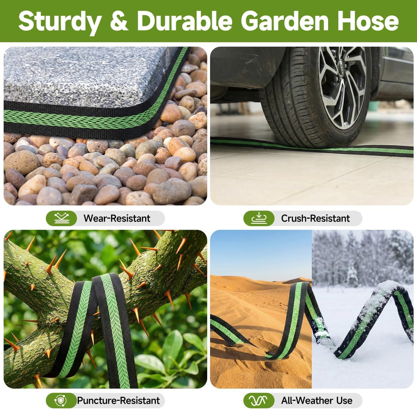 VIONMI Garden Hose 50ft Flexible Non-Expandable Water Hose Kink-Free Lightweight Leak-Proof High Pressure Durable Outdoor Portable Fabric Hoses Pipe with 3/4” Sturdy Fittings for Yard Lawn Car Wash