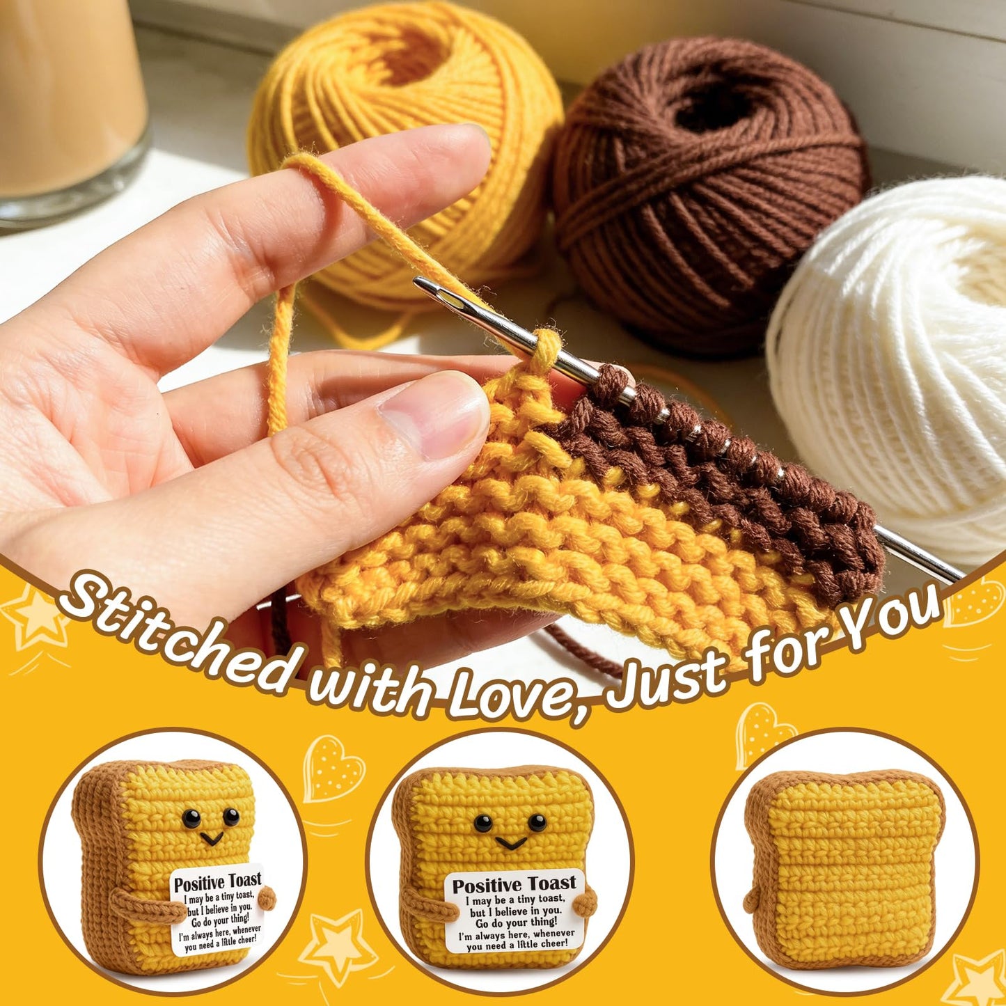 Birthday Gifts for Women Men Positive Butter Toast Crochet Holiday Decor Gift Friend Coworkers Self Care Gifts Perfect for Easter Office Desk Decor