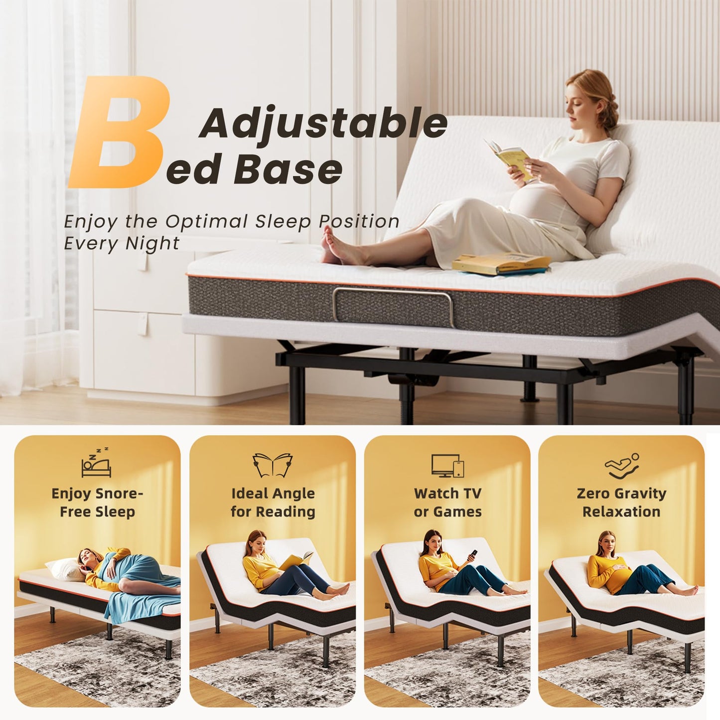 Yireehome Electric Queen Adjustable Bed Frame with Wireless Remote, Head Foot Incline, USB, Underbed Light - Heavy Duty Platform, Easy Assembly, Zero Gravity - Bedframe Basic with Quiet Motor