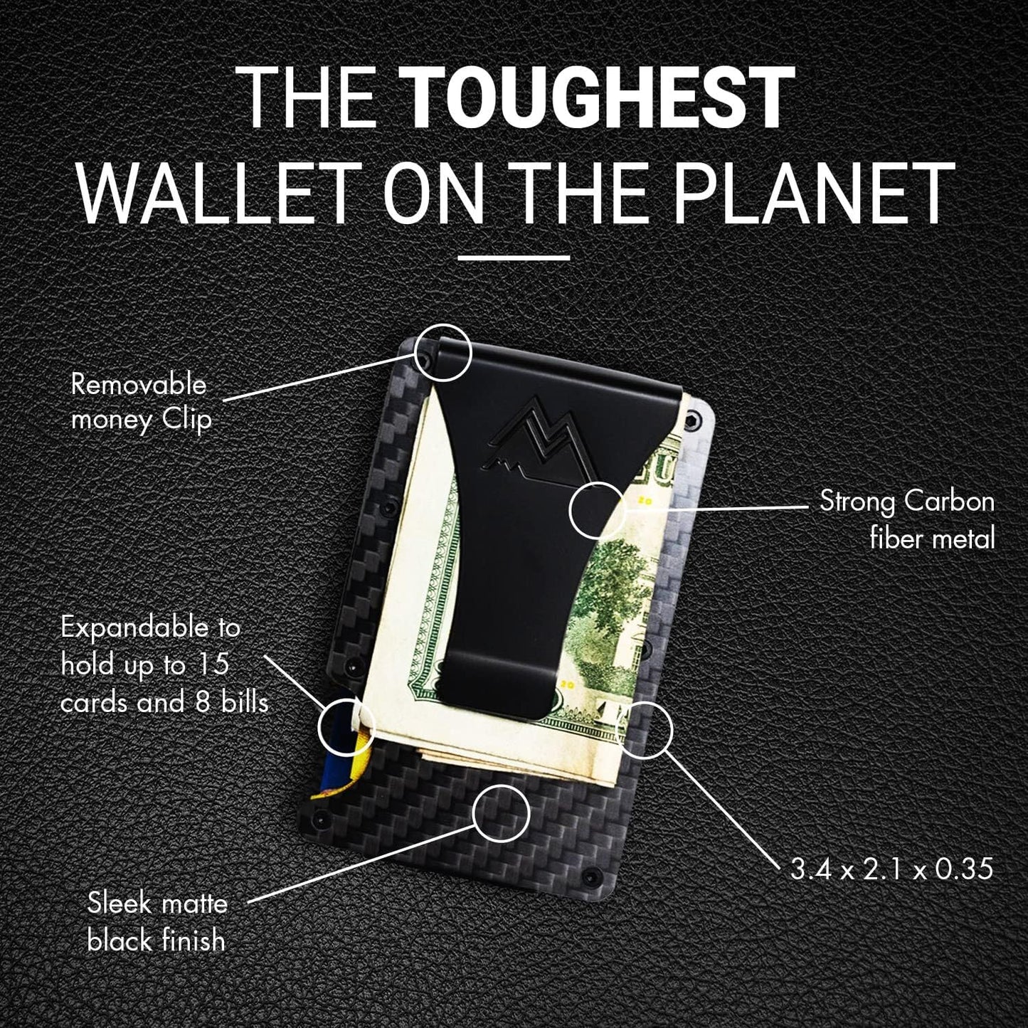 Mountain Voyage Co Minimalist Wallet for Men & Women - Slim RFID Wallet, Scratch Resistant, Credit Card Holder & Money Clip, Easily Removable Money & Cards, (Matte Carbon Fiber)