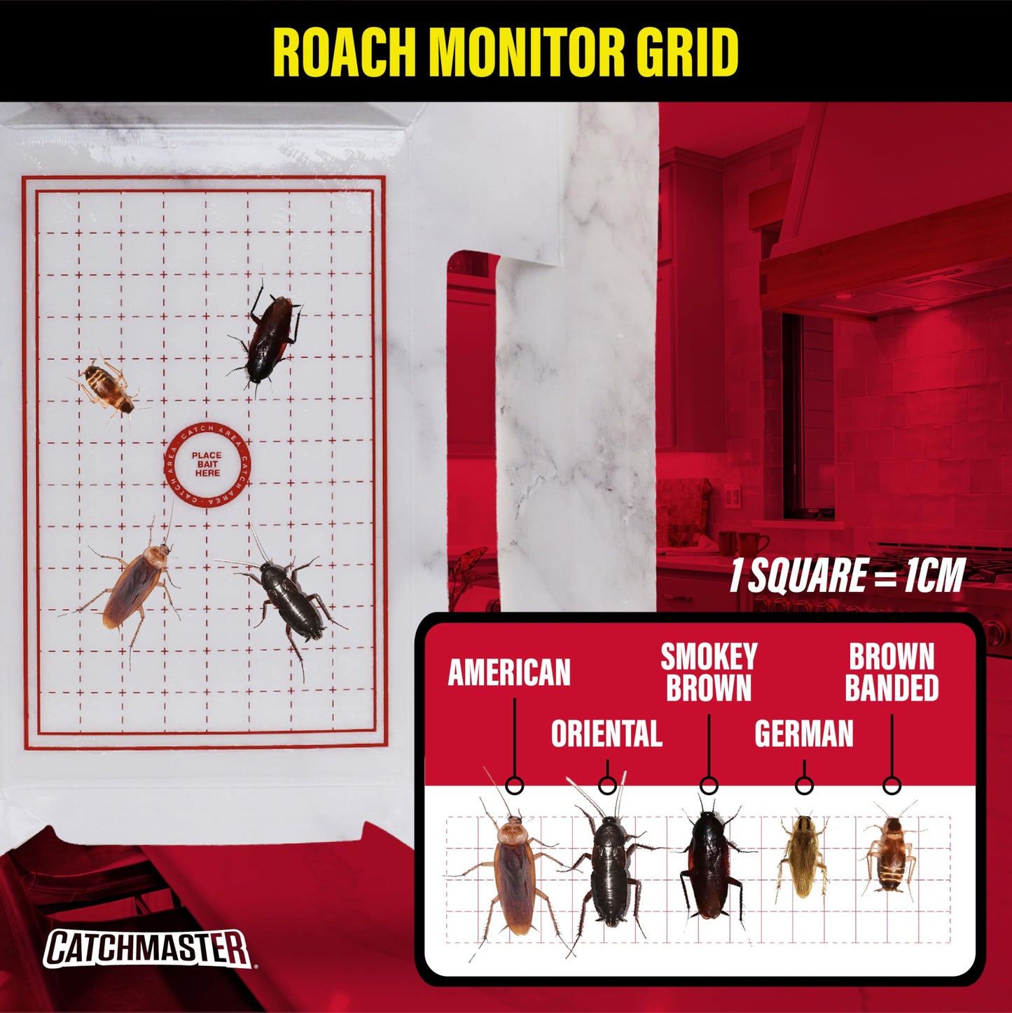 Catchmaster Cockroach Trap with Powerful Food-Based Bait – Glue Traps (10-Pk) Roach Killer for House – Kitchen, Bathroom & Garage, Indoor Pest Control and Bug Catcher Solution
