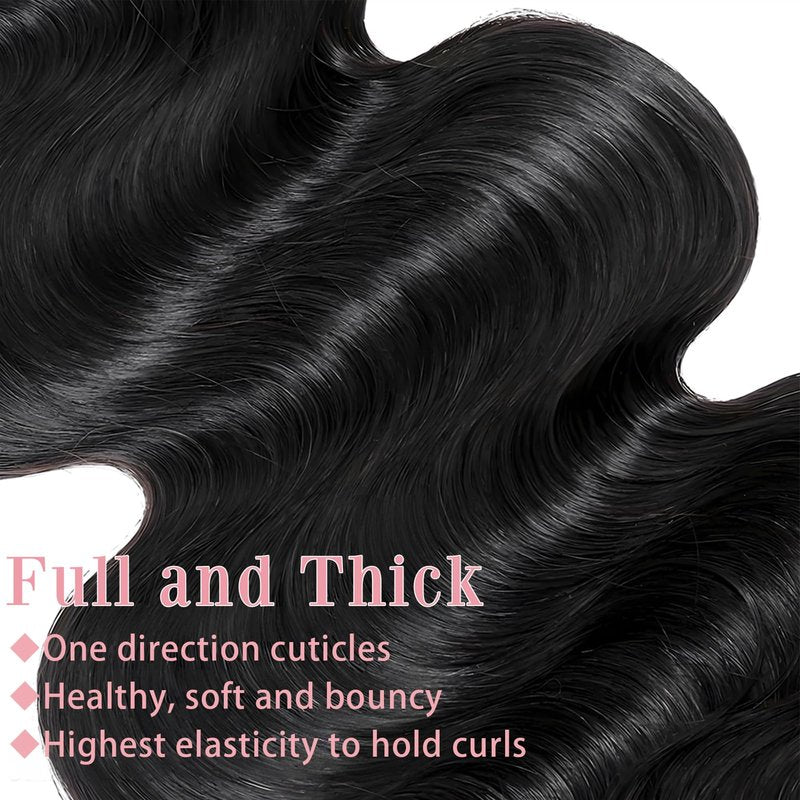 Asxdovig 12A Human Hair Bundles 10 12 14 Inch Body Wave Bundles Human Hair 100% Unprocessed Brazilian Virgin Weave 3 Bundle Real Natural Black Wet and Wavy Human Hair Extensions 1B Color for Women
