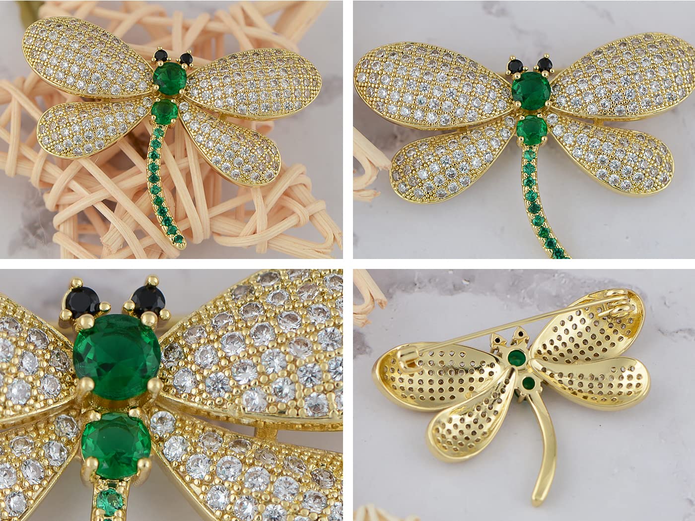 Alilang Silvery Fashion Crystal Rhinestone Dragonfly Wings Insect Brooch Pins, Gold