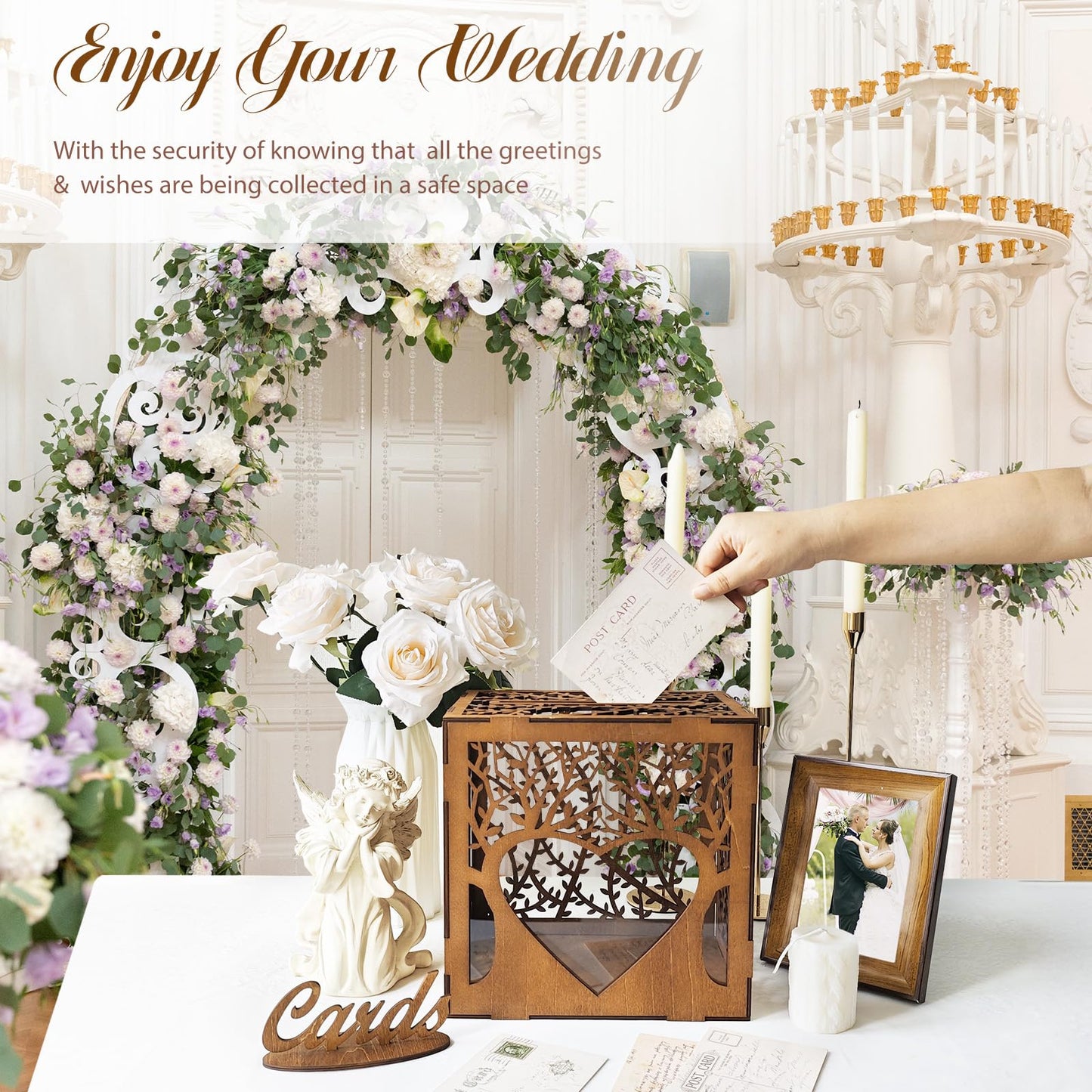 OurWarm Wedding Card Box with Acrylic Window, Wooden Gift Card Box for Wedding Decorations for Reception, Rustic Brown Wood Money Keepsake Boxes for Wedding Decor Baby Shower Birthday Graduation Party