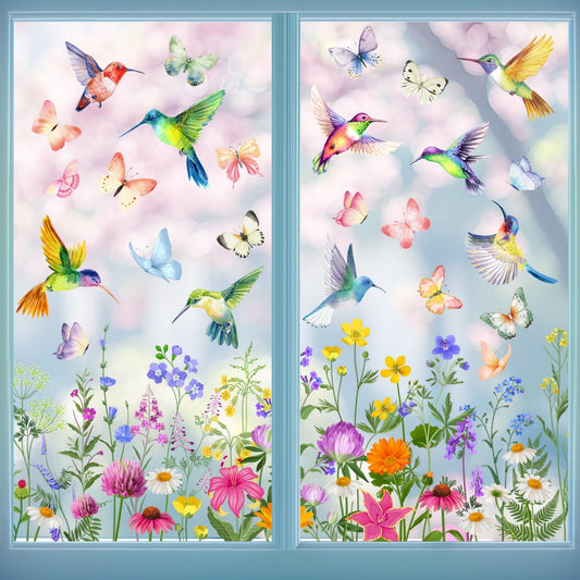 9 Sheets Spring Window Clings - Spring Glass Window Decorations, Watercolor Flower Window Stickers Decal for Home Office Classroom