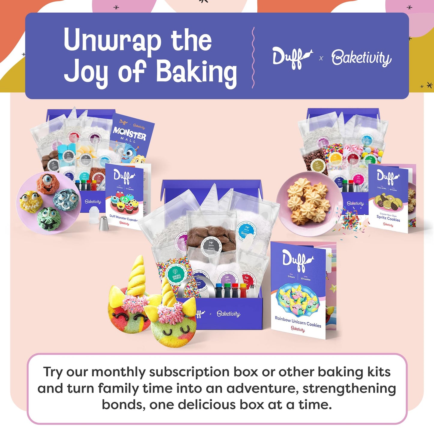 Baketivity x Duff Goldman Unicorn Cookies - Kids Baking Kit - Cooking Kits with Premeasured Ingredients, Decorating Supplies, STEM Activities - Kids Baking Sets for Girls, Boys Ages 6-12