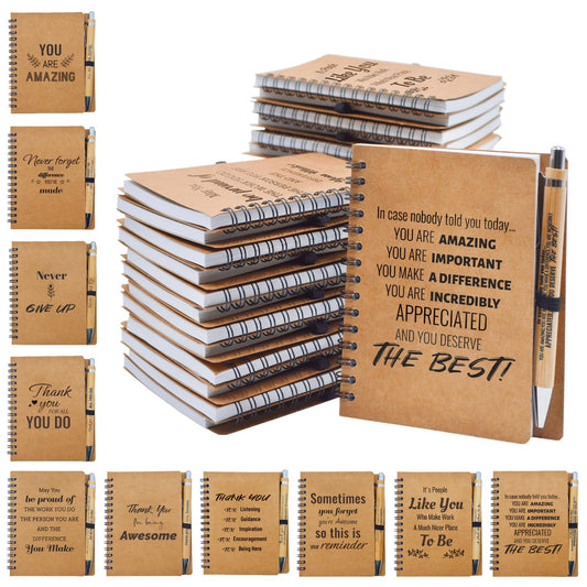 20 Pcs Employee Appreciation Gifts Bulk - 10 Sets of Inspirational Spiral Notebooks with Motivational Pens, Small Notepads for Coworkers,Office, Staff, Team, Volunteer, Nurse, Teachers, Thank You Gift