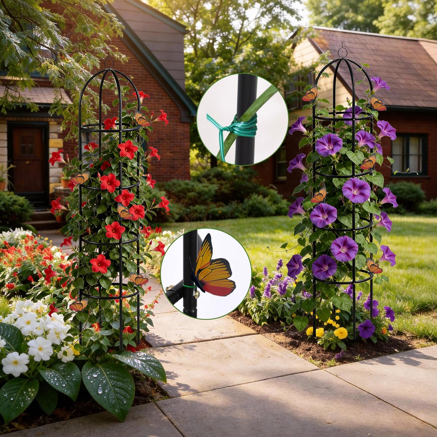 100% Metal Obelisk Garden Trellis 6.6 Feet Tall Sturdy Plant Support for Climbing Vines and Flowers Stands,2pc Upgrade Round Trellis for Pots Metal Plant Flower Trellises for Clematis Jasmine Outdoor