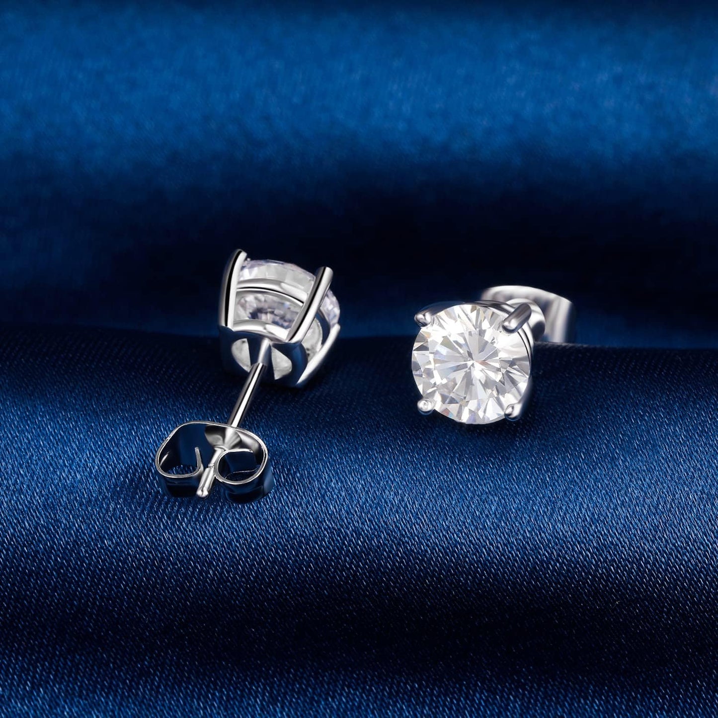 Gemsme Princess Cut Cubic Zirconia Stud Earrings for Women/Men - 5 Pairs 18K Gold Plated Hypoallergenic 3-7mm Round Clear CZ Earring Set - White Gold