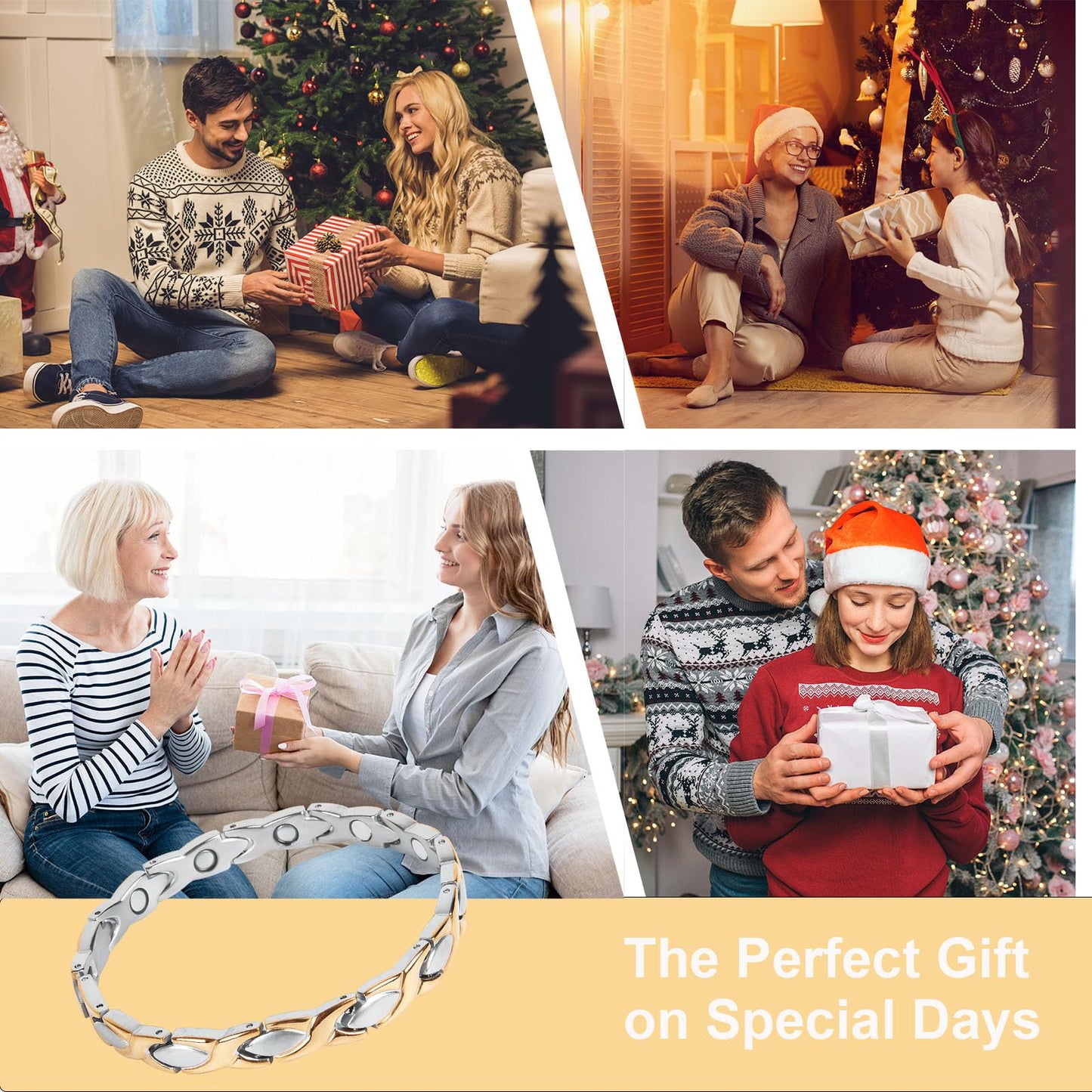 UtenoTureH Magnetic Bracelet for Women for Arthritis, Stainless Steel Bracelets with 3500 Gauss Magnet, Jewelry with Adjustable Tools (B(Silver to Gold))