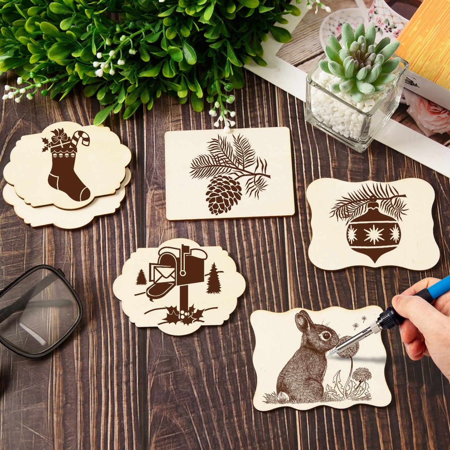 60 PCS Unfinished Wood Cutouts for Crafts Blank Irregular Wooden Slices Natural Wood Cutouts Ornaments for DIY Crafts, Coasters, Home Decorations, Christmas Decorations, Painting, Wood Burning