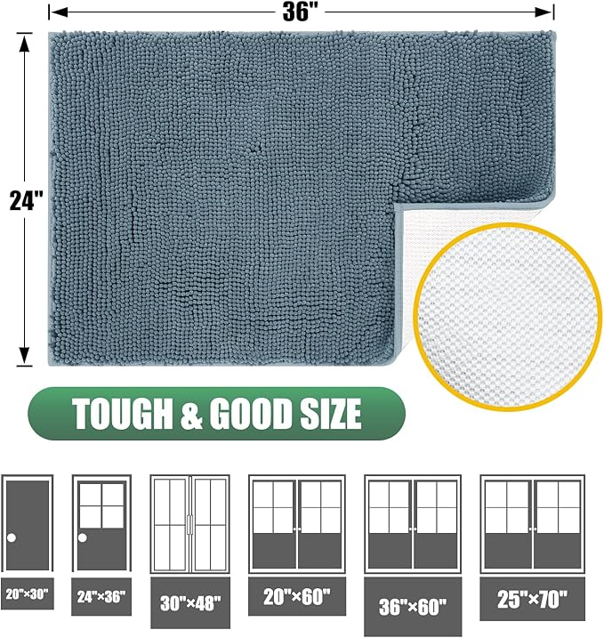 IM HOME Chenille Absorbent Outdoor Doormat 60" x 36", Washable Muddy Door Mats for Dog Non Slip Indoor Doormat Dog Mat for Muddy Paw Front Inside Doormats for Entryway Dusty Blue
