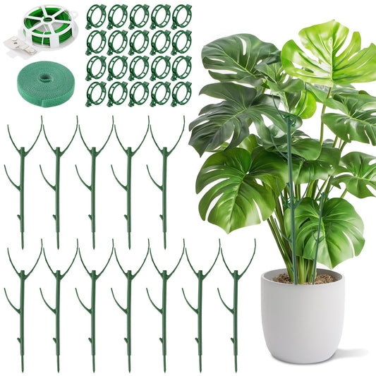 12pcs Plant Support Stakes, Monstera Plant Support Stakes for Indoor Plants with 20 Meter Binding Wire, 2 Meter Velcro Roll and 50 pcs plant clips, Perfect for Supporting Monstera and Climbing Plants
