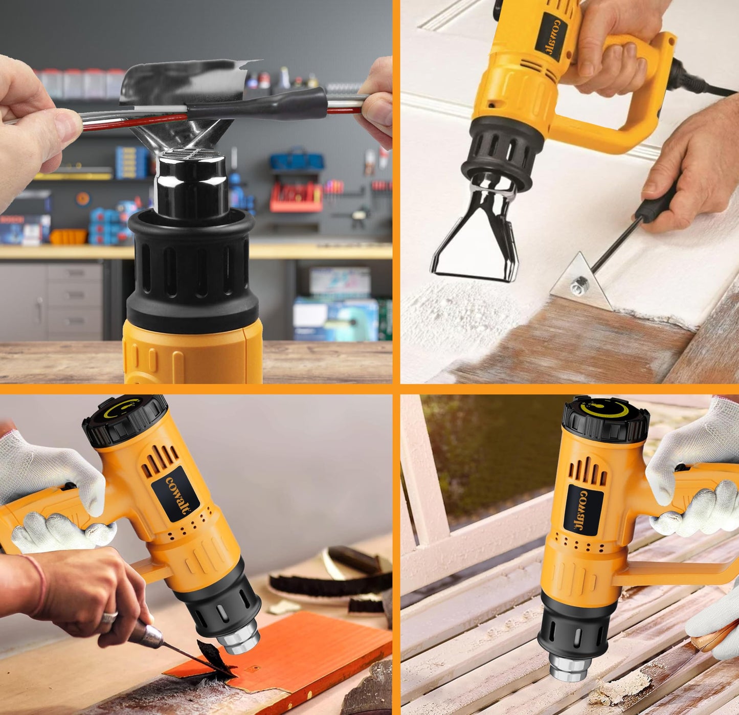 COWALT Heat Gun, 1800W Hot Air Gun with Adjustable Temperature 122-1200°F, Dual Speed Settings for Vinyl Wrap, Epoxy Resin, Crafts, Shrink Tubing - 4 Nozzles & Scraper Included