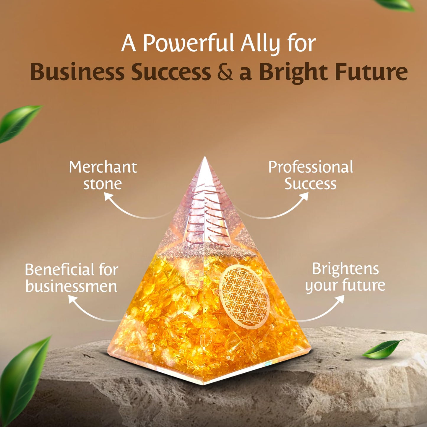 Orgone Citrine Pyramid for Success Handcrafted Orgonite Crystal Pyramid for Energy Balance, Meditation, Home Decor & Chakra Support