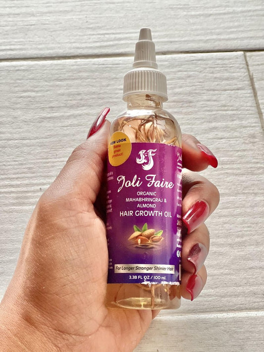 JOLI FAIRE Organic Hair Growth Oil with Mahabhringraj & Almond – For Hair Growth & Nourishment.Thickens, Anti-Dandruff, Breakage Repair, Bald Spot & Edges – Safe for All Ages & Hair Types (3.38 fl oz)