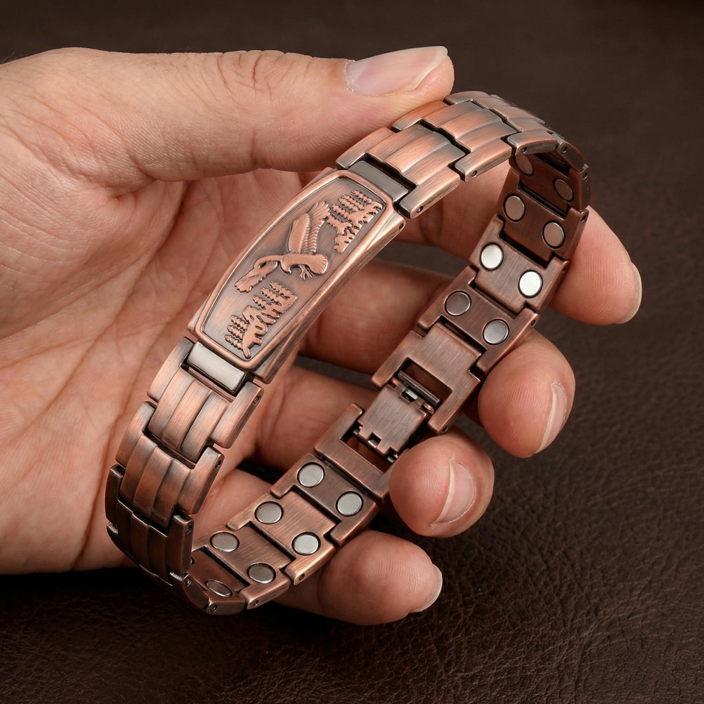 Desnuage Copper Bracelet for Men - Vintage Adjustable Magnetic Copper Bracelet Engraved Eagle Design Retro Men Copper Jewelry Daily Wear Health Bracelet