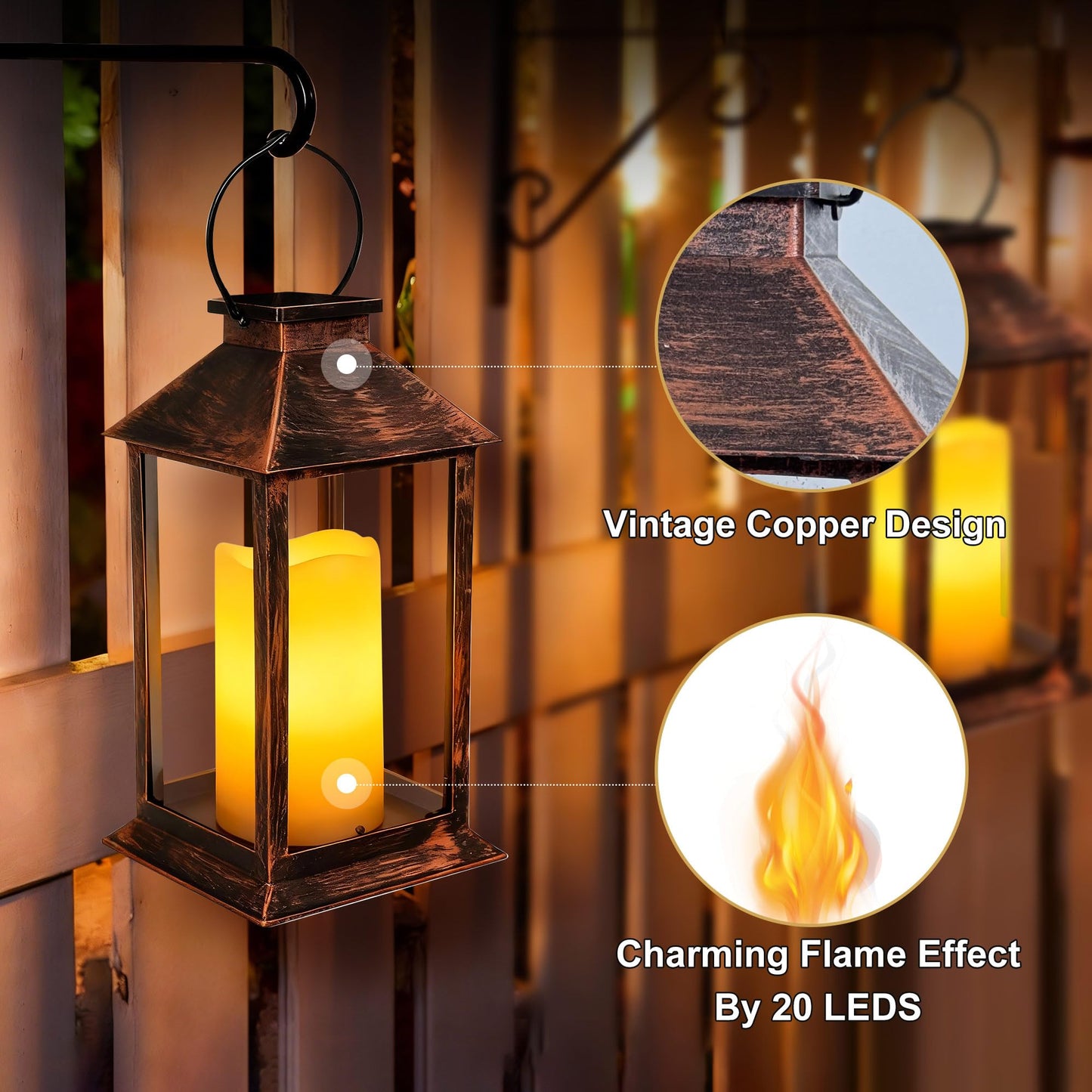 2 Pack 14 Inch Solar Lanterns Outdoor Waterproof with Flickering Flameless Candles, Outdoor Garden Hanging Lantern Decorative for Patio Front Porch Backyard Balcony Cabin Outside Table