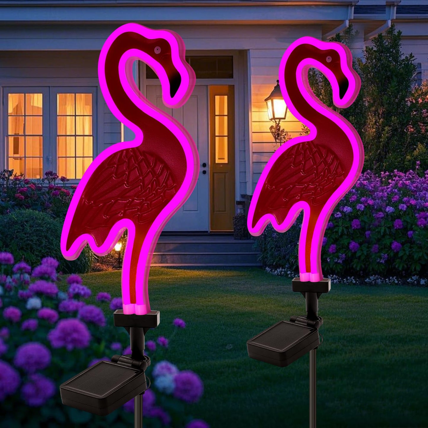 Solar Flamingo Pink Neon Light, 2Pack Pink Flamingos for Yard, Flamingo Gifts for Mothers Day Mom Women Path Light for Lawn Patio Walkway Decor