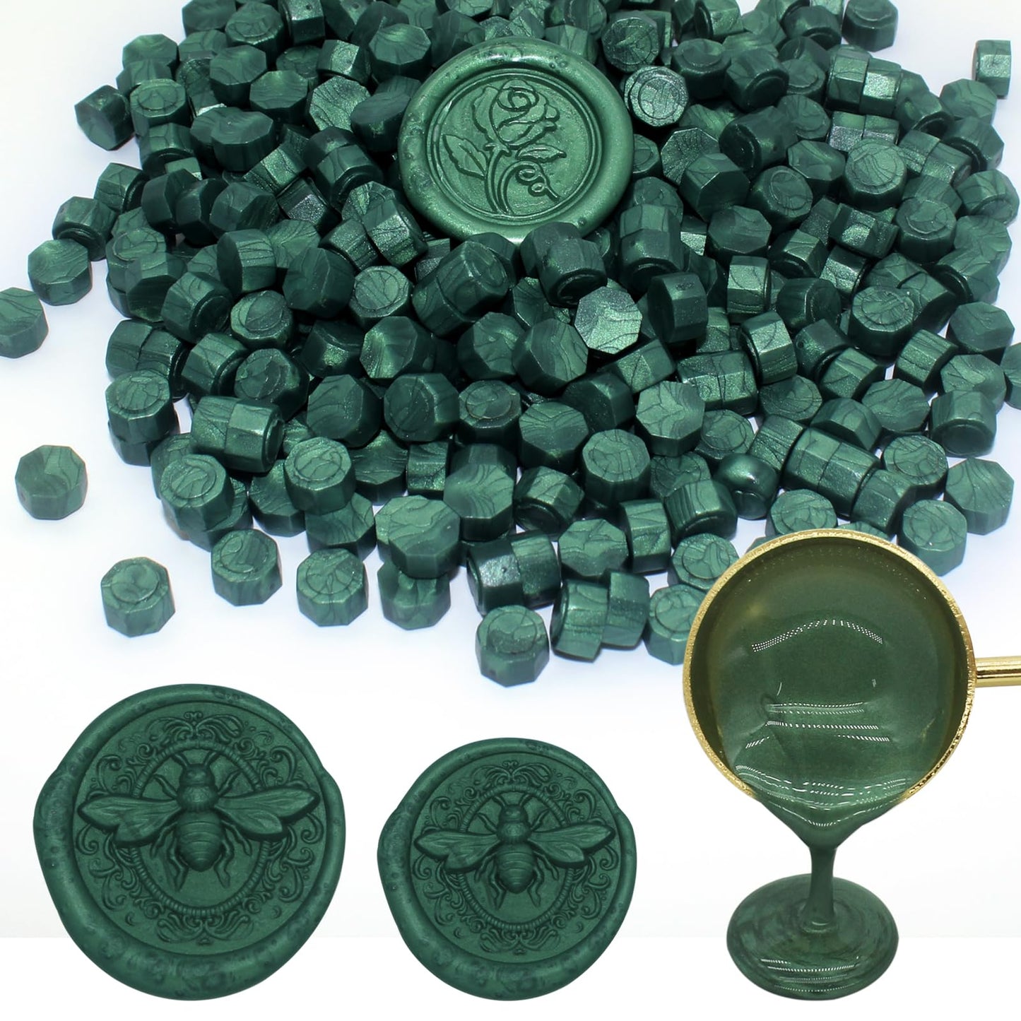 600pcs Pine Green Wax Seal Beads, Andotopee Premium Sealing Wax Pellets for Stamp Seals, Wedding Invitations, Letter Envelopes, Scrapbook DIY Crafts & Christmas Card Gift Decor