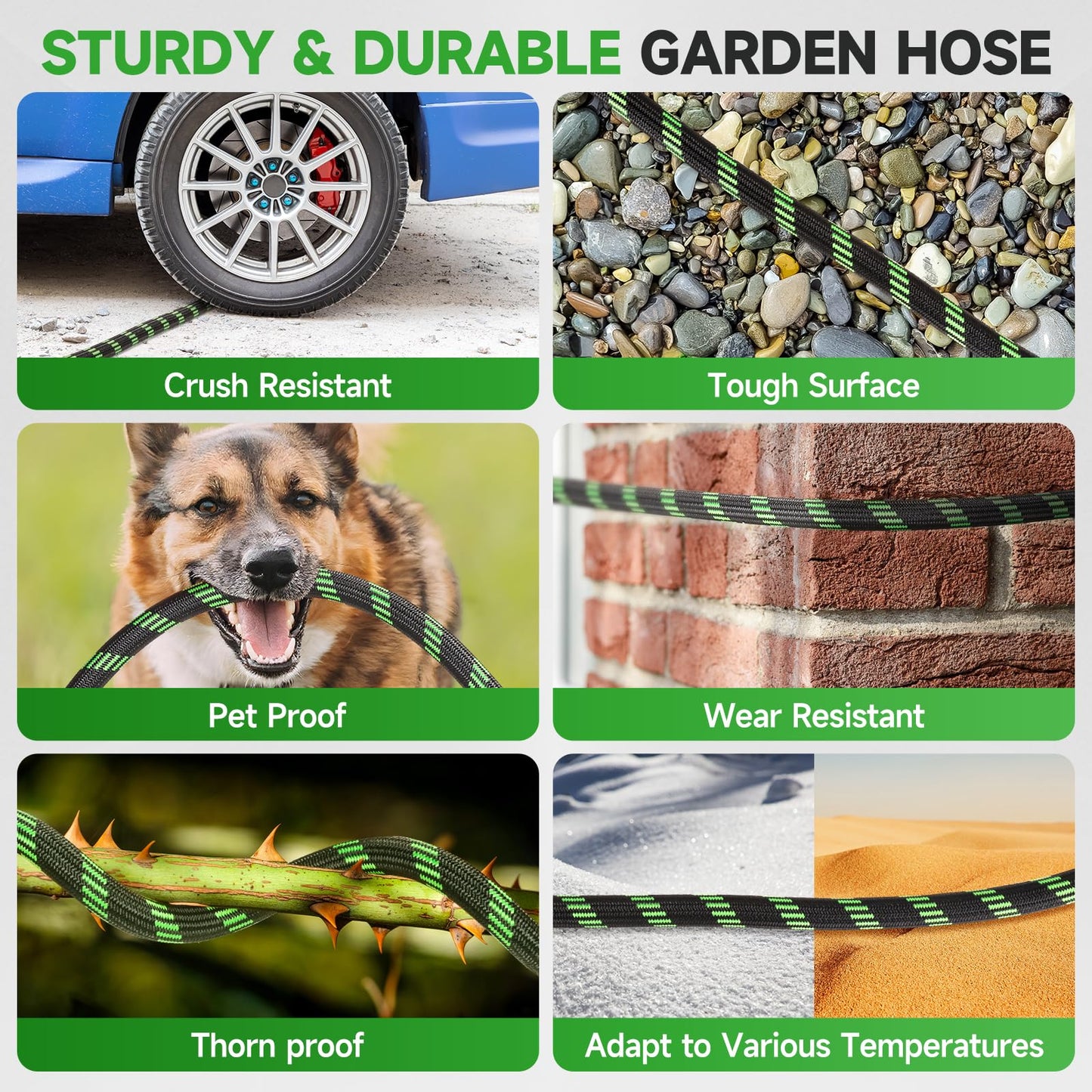 Garden Hose 50ft Flexible Non-Expandable Water Hose Ultra Lightweight Kink-Free Leak-Proof Durable & Abrasion-Resistant with 3/4" Brass Fittings for Patio Yard RV and Outdoor Use