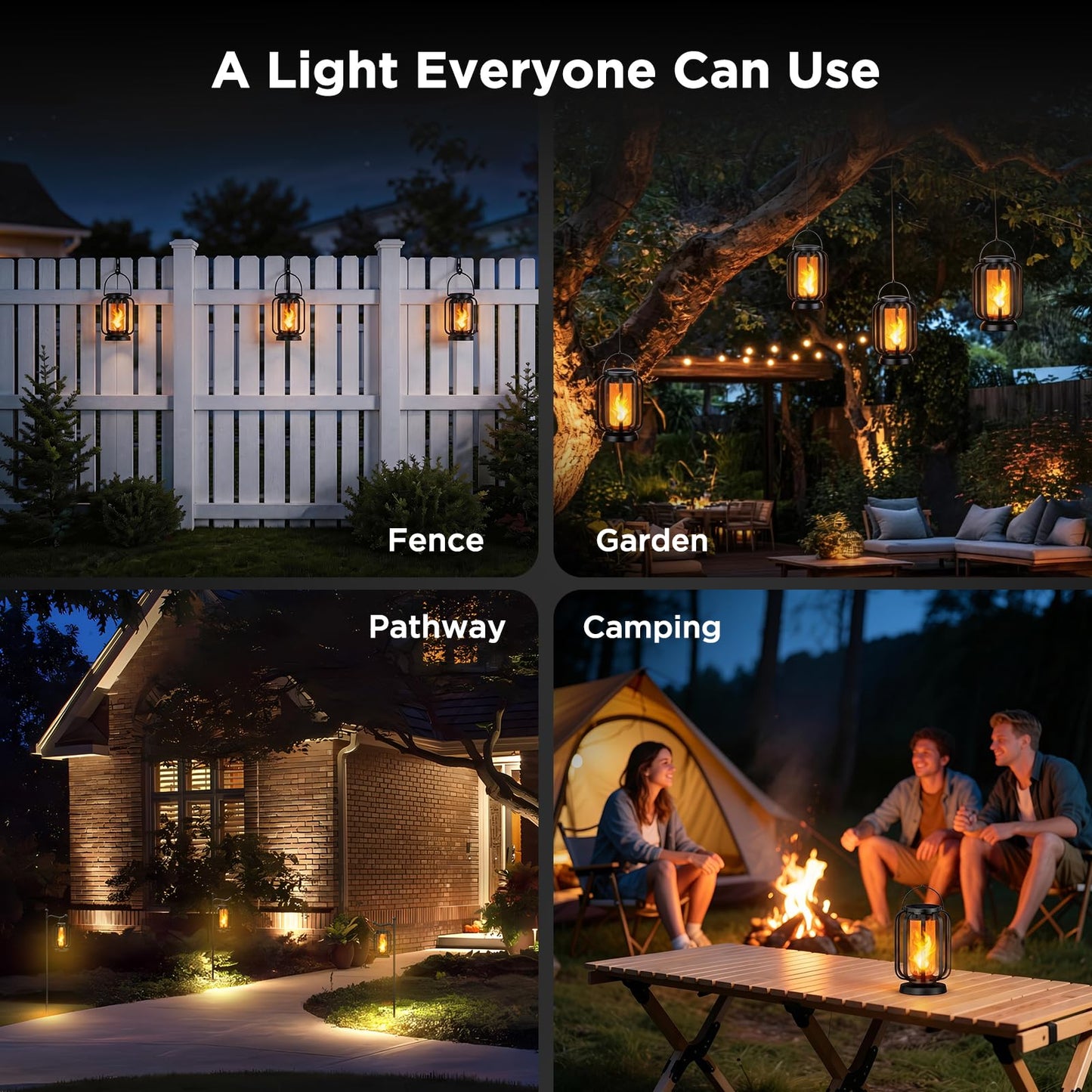 Hompavo Gen2 Solar Lanterns Outdoor Lights with Ultra-Real Flame, 2 Charging (USB/Solar) & 2 Modes - Waterproof Decorative Hanging/Table Lights for Pathway Yard Patio Garden Decor Gifts for Women, 2