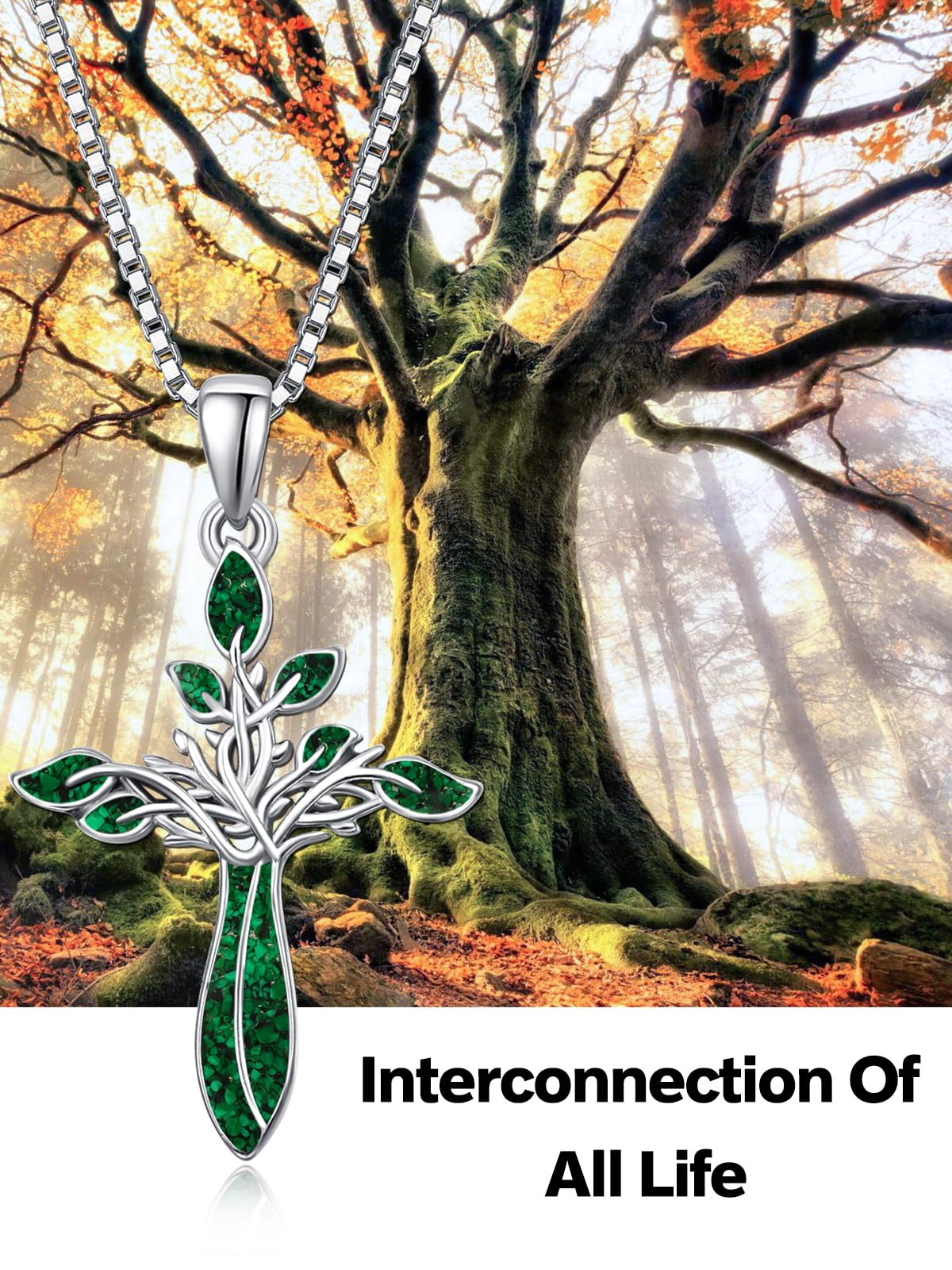 Dreamboat Green Cross Necklace for Women Sterling Silver Cross Pendant Tree of Life Necklace Malachite Faith Confirmation Gifts Christian Religious Jewelry for Mom