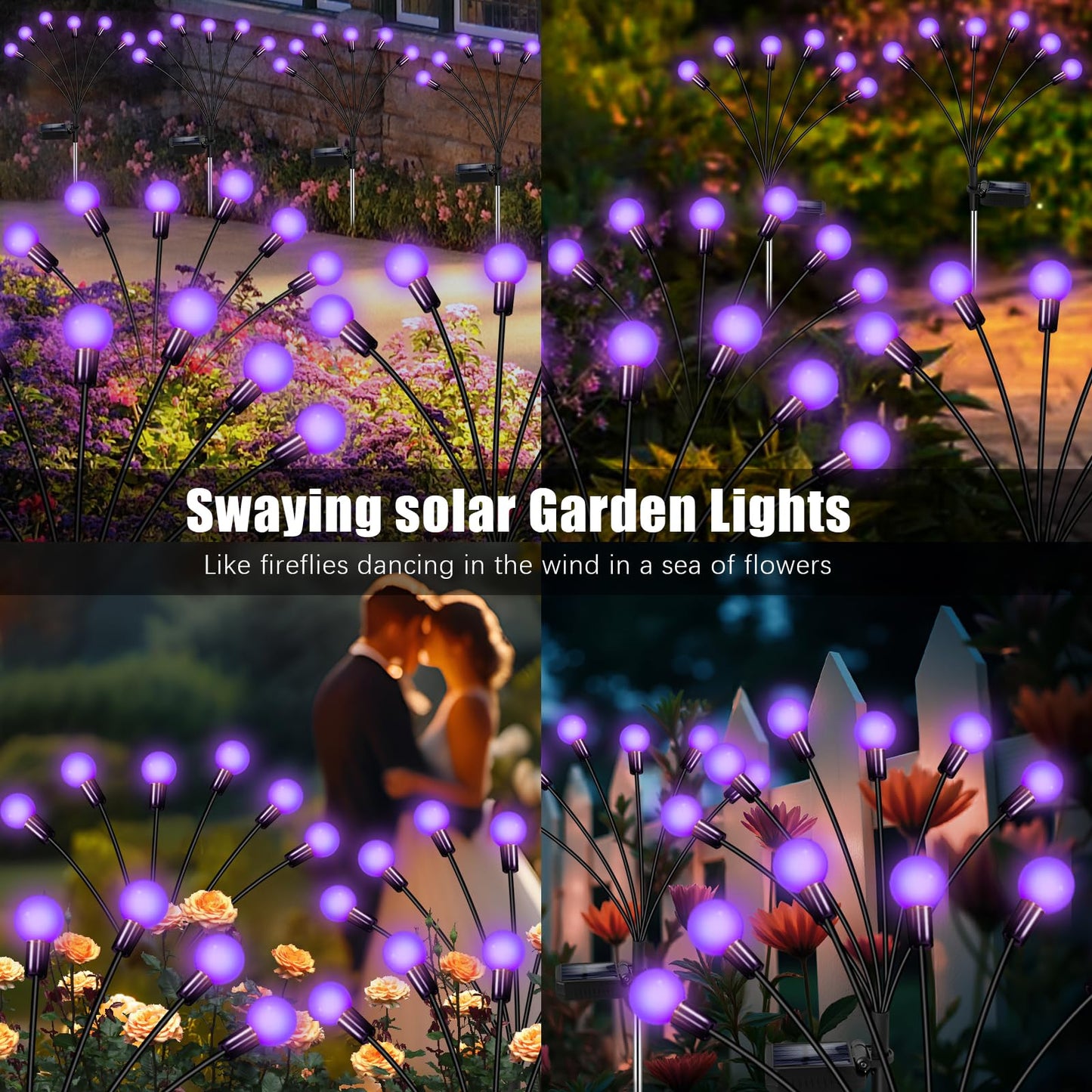 NBQQ Solar Garden Lights Outdoor, Waterproof Solar Powered Lights for Yard Pathway Patio, Swaying Lawn Decor as Gardening Gifts for Women Holiday (Purple, 6 Pack)