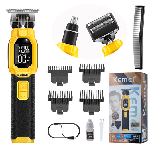 KEMEI 1878 Beard Trimmer for Men, 3 in 1 Hair Clippers, Shavers for Men, Cordless Nose Hair Trimmer with Removable Head, LED Display