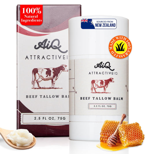 AttractiveIQ Beef Tallow Moisturizer for Skin – New Zealand Grass Fed Tallow Balm Stick with Vitamin E, Raw Honey & Olive Oil – Natural Face & Body Moisturizer for Dry, Sensitive Skin 2.5oz