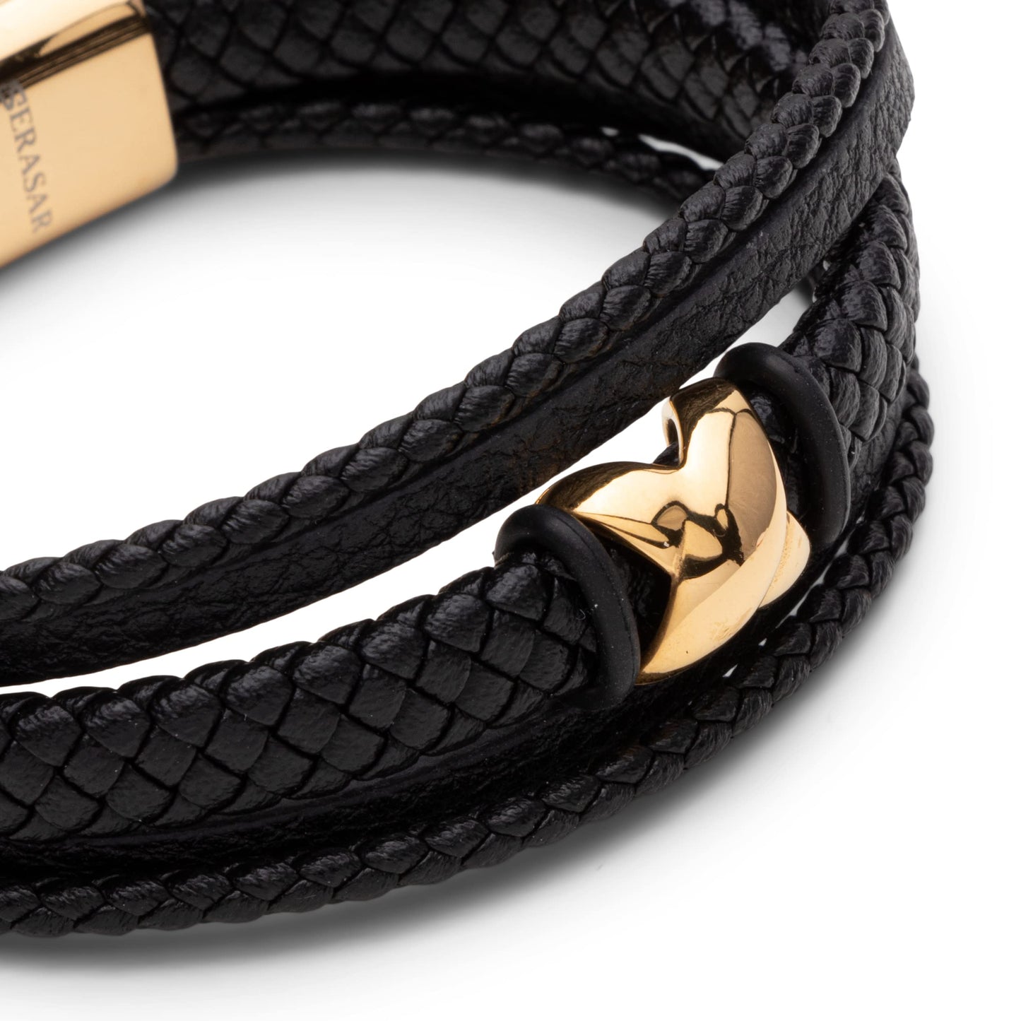 SERASAR Pulseras para hombre 23cm Oro, Caja de regalo, Piel vaca genuina trenzada, Cierre magnetico ajustable, Envoltura multicapa, Joyero, Cuerda hombre, Accesorios joyeria
