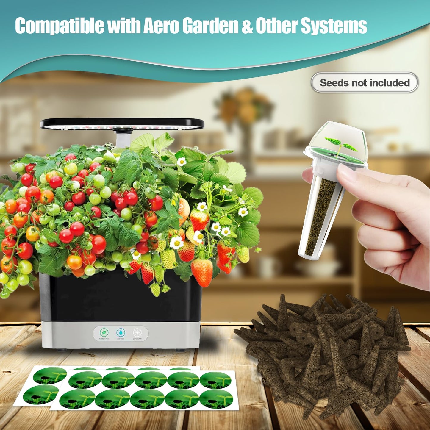 Haligo 64pcs Seed Pod Kit for Aerogarden, Hydroponics Supplies for All Brands Hydroponics Growing System, Grow Anything Kit with 20 Grow Sponges, 20 PVC Labels, 12 Plant Baskets & Domes, 1pc Tweezer