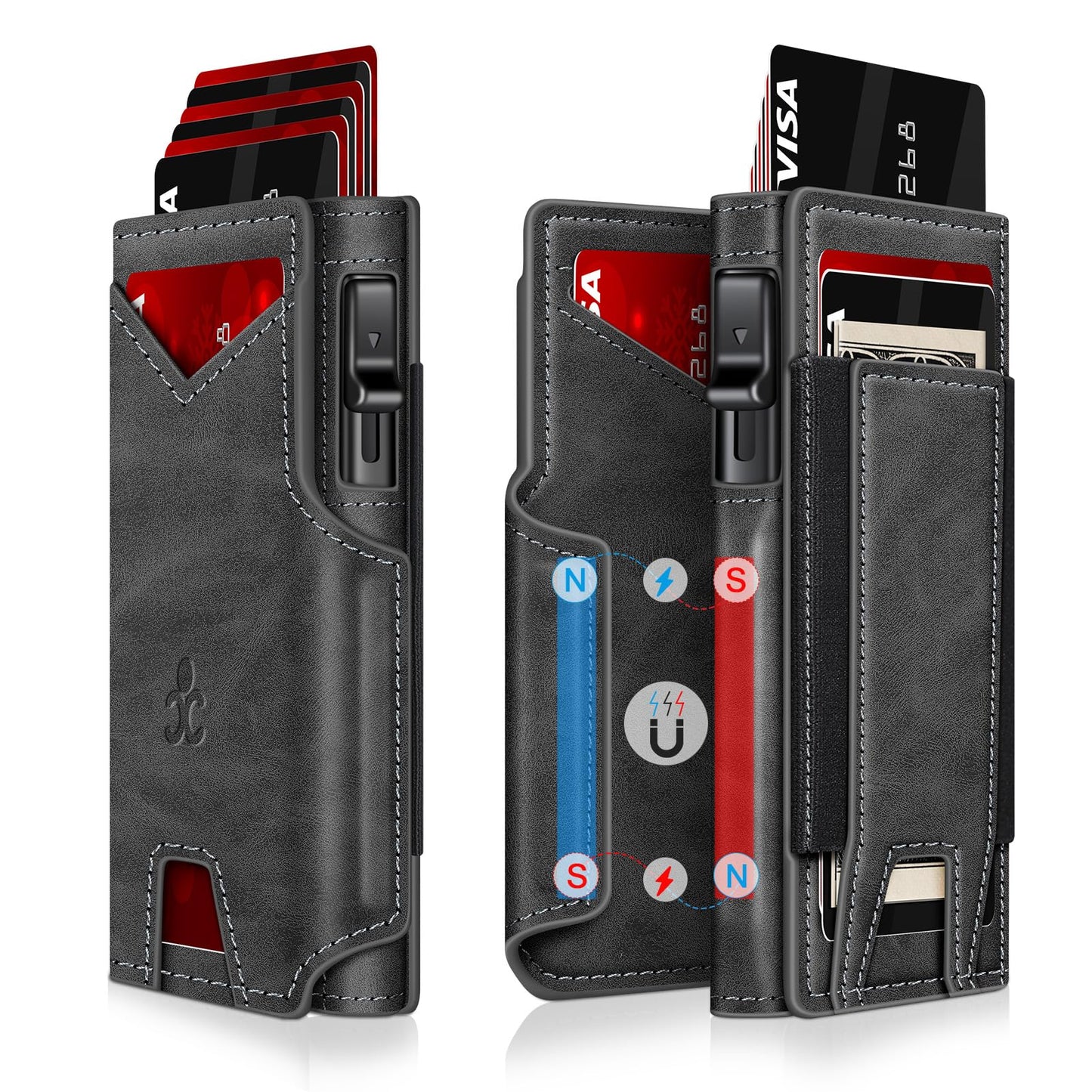 Wallet for Men Wallet with Slim Pop Up Card Holder 9-13 Cards, Bifold Minimalist Smart Wallet RFID Blocking Credit Card Holder with ID Window & Stretchable Cash Slot Compact Metal Aluminum Card Case