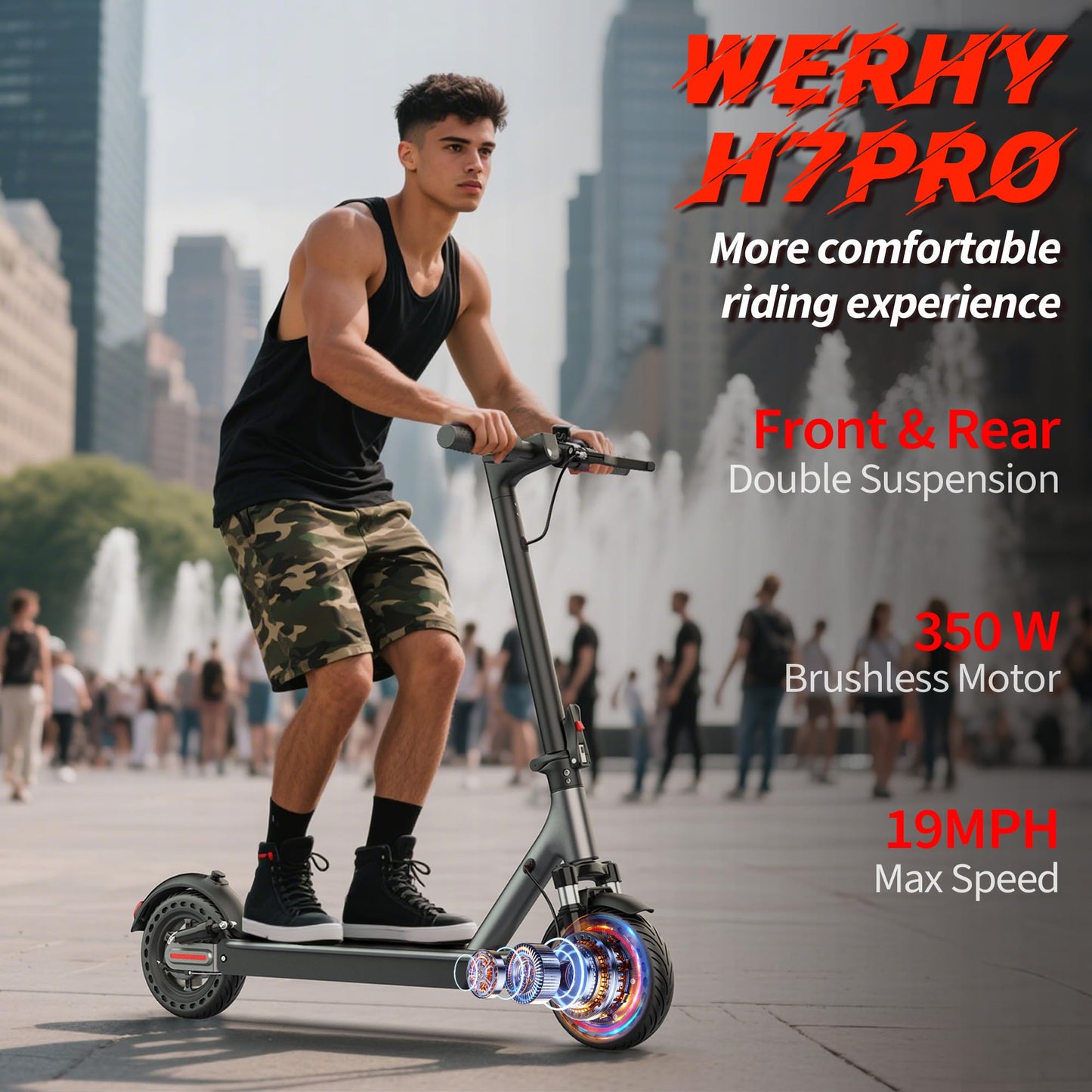 Electric Scooter, Powerful 500/350W Motor, 10"/8.5" Tire, Top Speed 19 MPH, 23/20/16 Miles Max Range, Folding Escooter for Adults & Teens with Smart APP, Digital Display, Cruise Control, Suspension