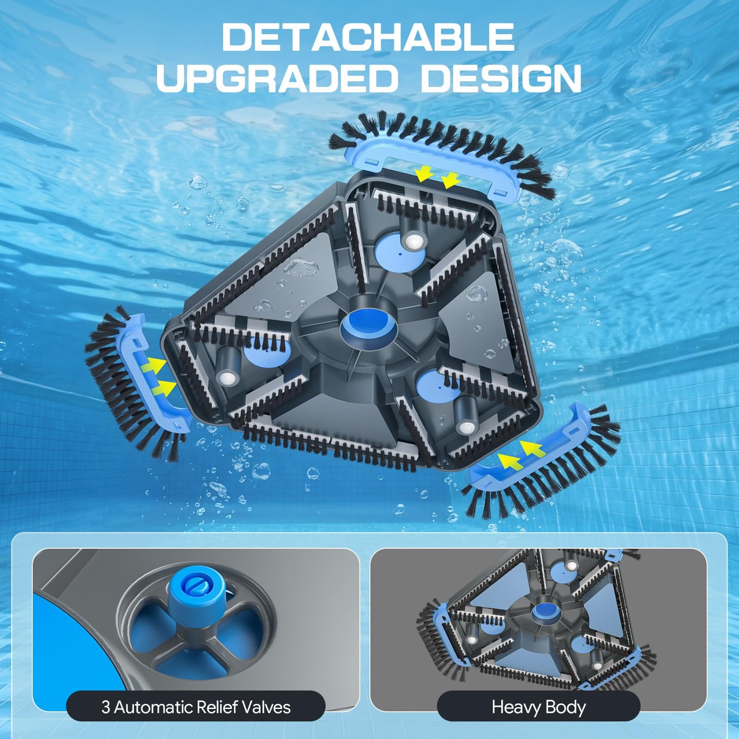 UIRWAY 3-in-1 Deluxe Swimming Pool Cleaning Kit - Includes Upgrade Heavy Duty Triangular Pool Vacuum Head, Detachable Brush, Deep Leaf Skimmer Net Inground & Above Ground Pools Cleaning(No Pole)