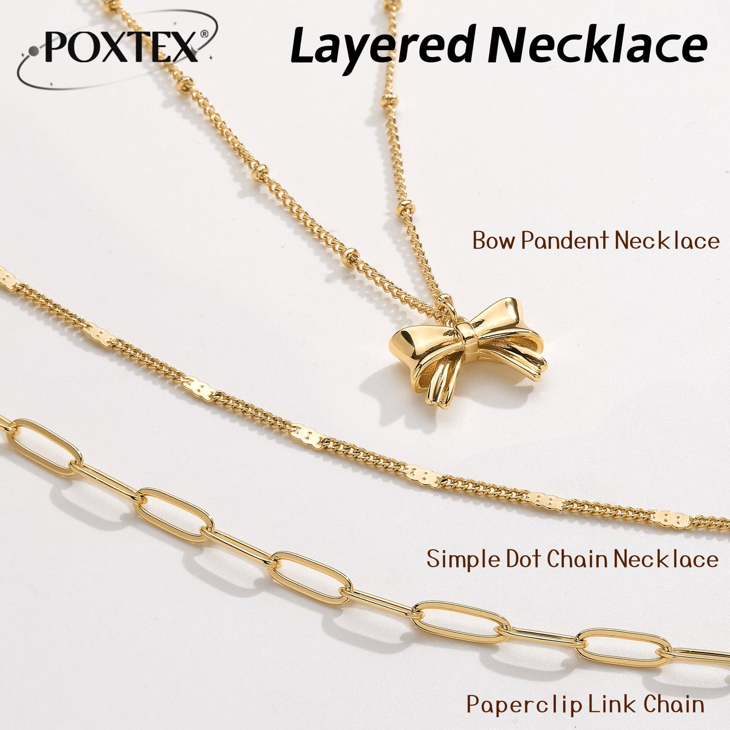 Layered Gold Bow Necklaces for Women,14k Gold Plated Dainty Stackable Choker Necklaces for Women,Trendy Layering Small Bow Pendant Paperclip Thin Chain Necklace Set Jewelry Gifts for Women