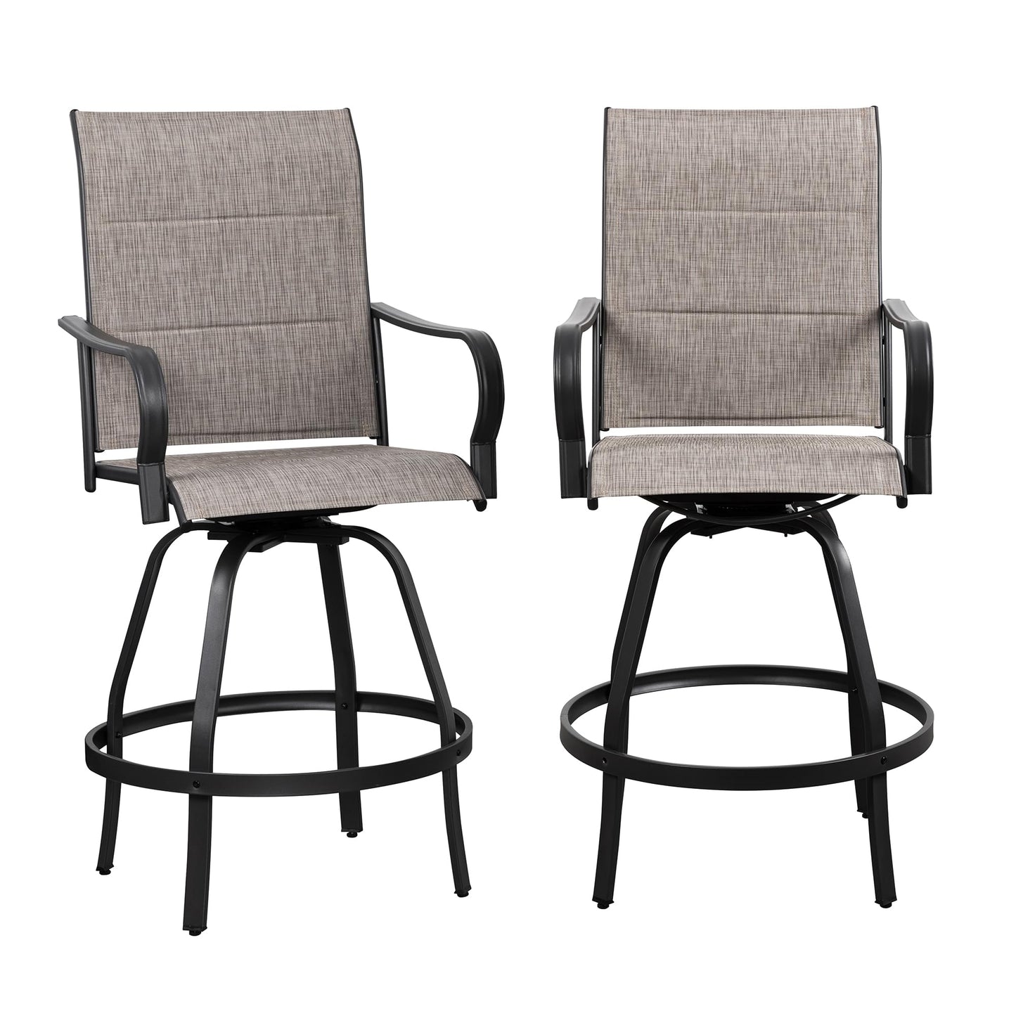 Shintenchi 2 Piece Patio Swivel Bar Chairs, All Weather Padded Textile Outdoor Metal Bar Stools Patio Chairs Set of 2, High Top Bistro Set Furniture for Balcony, Backyard, Lawn Garden, Deck, Taupe