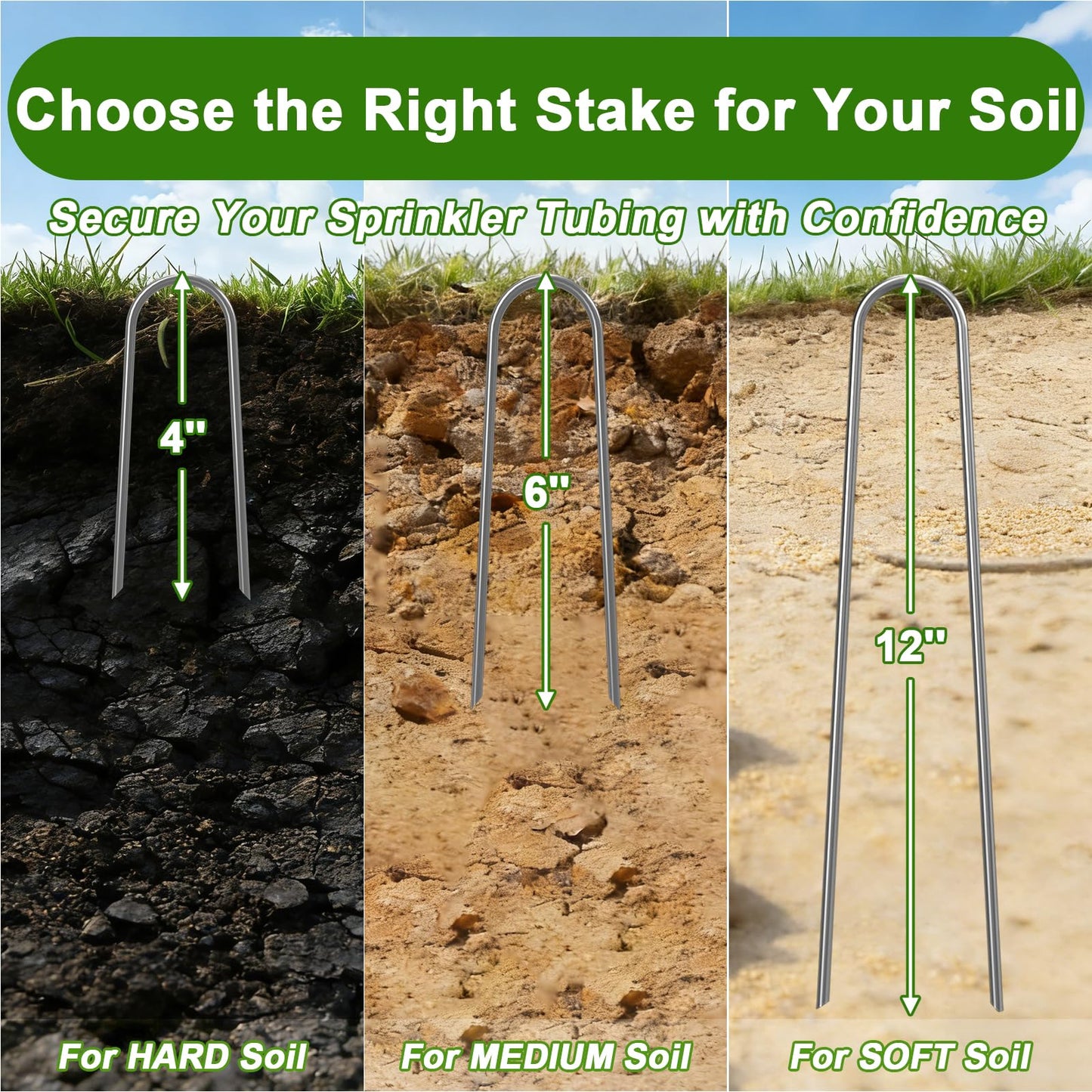 AAGUT 6 Inch Landscape Stakes 150 Pack Garden Drip Irrigation Tubing Stakes Heavy Duty 11 Gauge Galvanized Ground Staples Lawn U Hooks for Soaker Hose, Chicken Wire, Chain Link Fence, Dog Fence