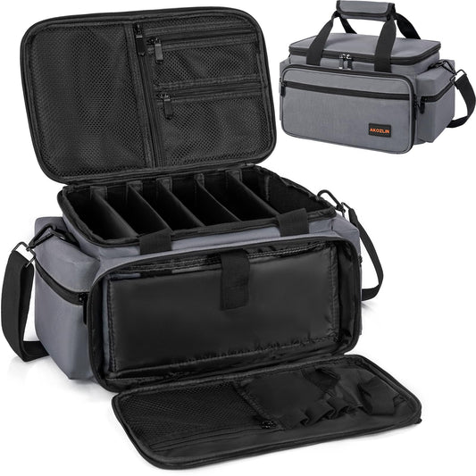 AKOZLIN Cable File Bag DJ Gig Bag Cord Organizer Case with Detachable Dividers for Laptop,DJ Gear, Sound Instrument and Music Equipment Accessories 13"×8.3"×8.3" Grey