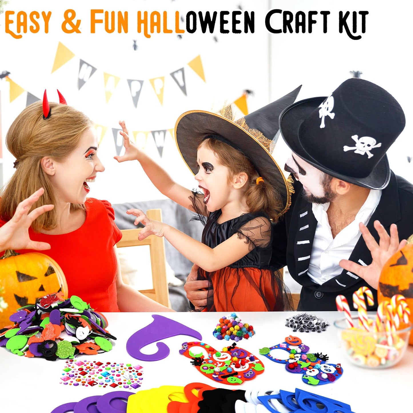 24 Set Halloween Craft Kits DIY Halloween Doorknob Hanger Decorations Fall Arts & Crafts Supplies, Halloween Pumpkin Bat Ghost Monster Foam Stickers for Classroom Gift Party Favors Activities