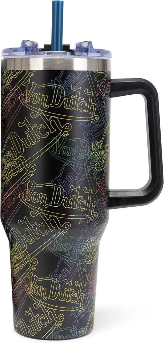 Von Dutch Neon Logo 40oz Double Walled Insulated Food Grade Stainless Steel Tumbler, BPA Free - 24 Hours Cold / 10 Hours Hot