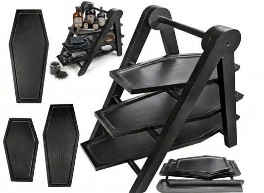 20'' Tall 3 Tiered Coffin Shelf Tray Decor for Gothic Wedding Party Food, for Goth Home Acessories Vanity Jewelry, Kitchen Fruits Dish, Bathroom Toiletries Display