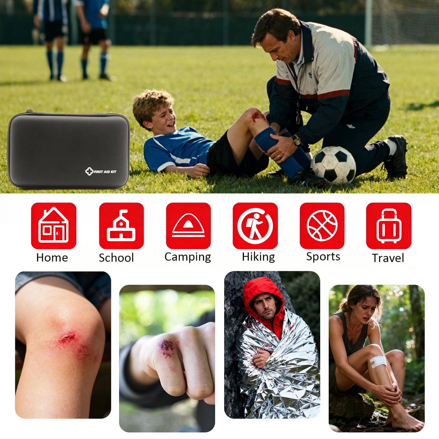 Small First Aid Kit Portable Compact Waterproof Mini Refill Supplies for Home Car Travel Camping Truck Hiking Sports Office & Outdoor Emergencies Black