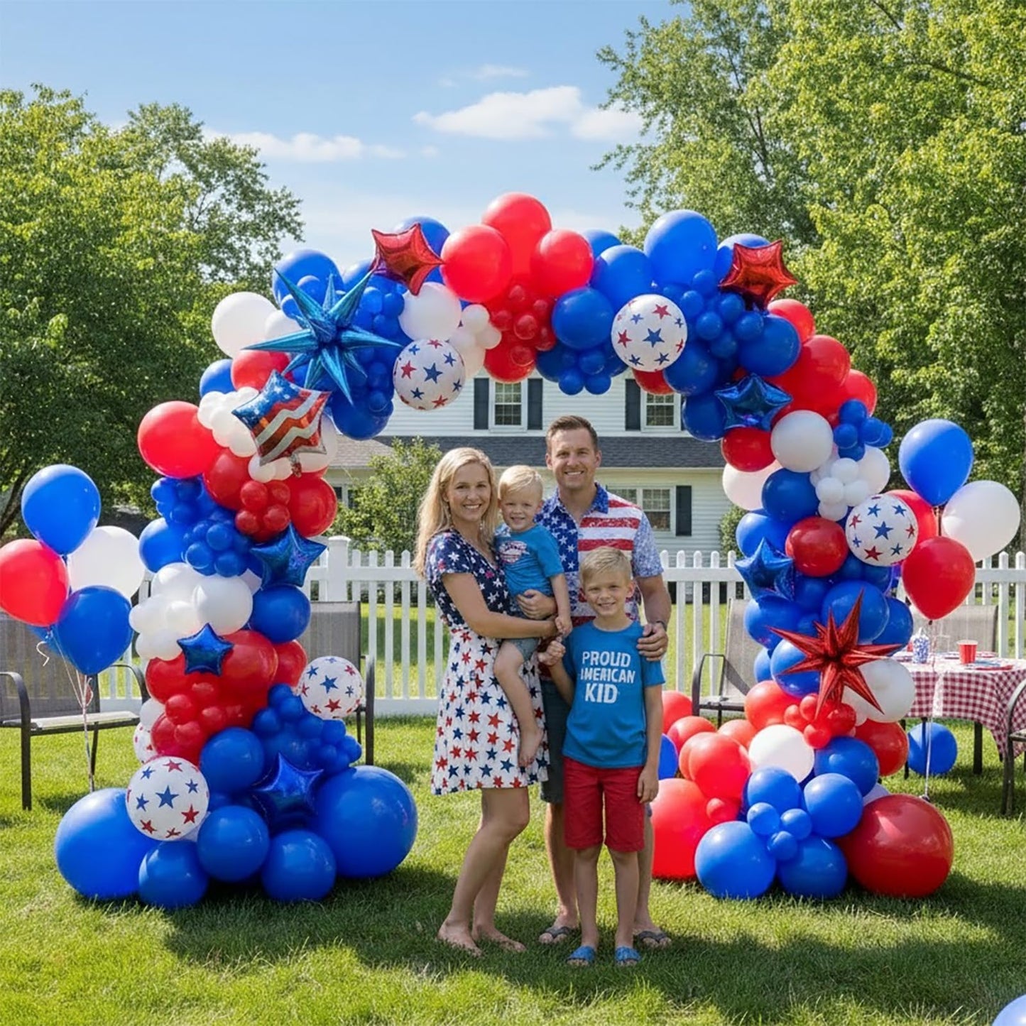 150Pcs Red White and Blue Balloon Garland Arch Kit for America's 250th Anniversary, Patriotic Decorations with Star Print & USA Flag Foil Balloons for 4th of July, Independence Day, Memorial Day