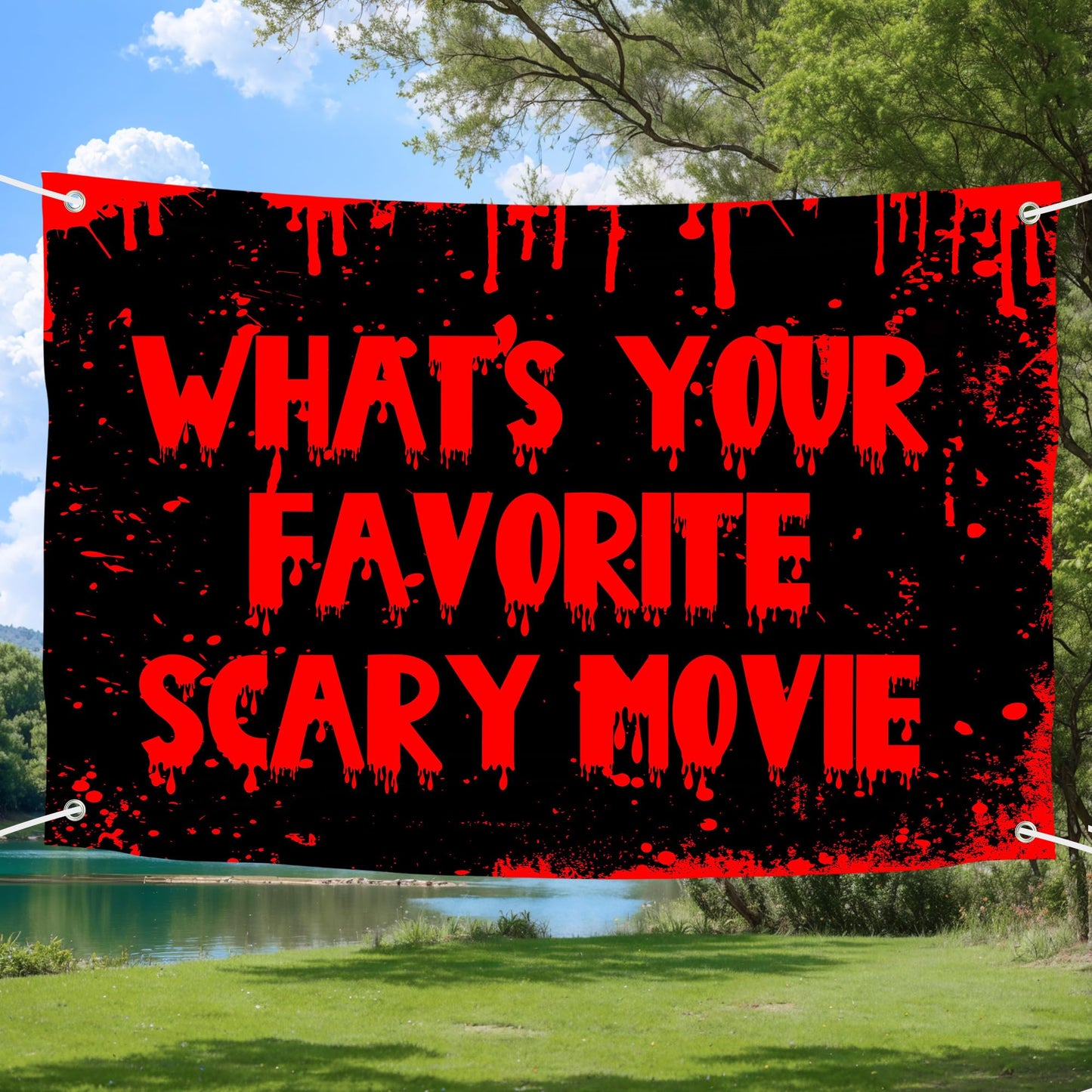 Scary Movie Backdrop Banner What's Your Favorite Scary Movie Horror Theme Decor for Scary Party Movie Night Party Halloween Costume Party Decorations Supplies 72x43in