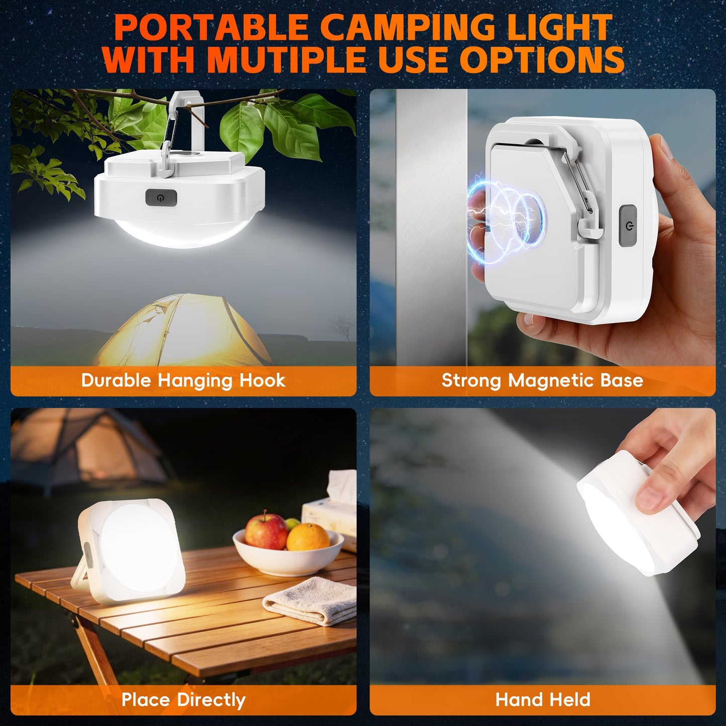 2 Pack Rechargeable LED Camping Light Lantern: 2000mAh Battery Powered Tent Light with Magnet - Camping Essential Waterproof Flashlight for Hiking Power Outage Emergency Survival Backpacking Hurricane
