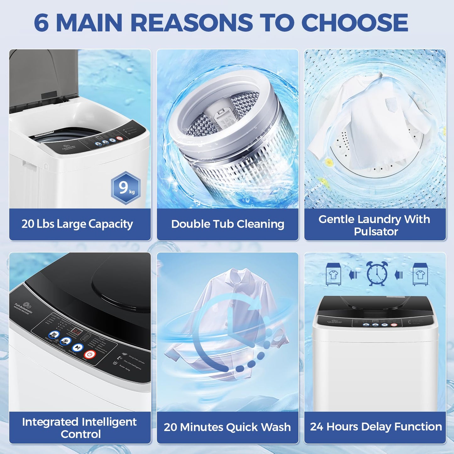 Nictemaw Portable Washing Machine 17.8Lbs Large Capacity 2.4 Cu.ft Portable Washer Machine with 10 Programs and 8 Water Levels Selections Mini Washing Machine for Apartment, Home, Dorms, Rv