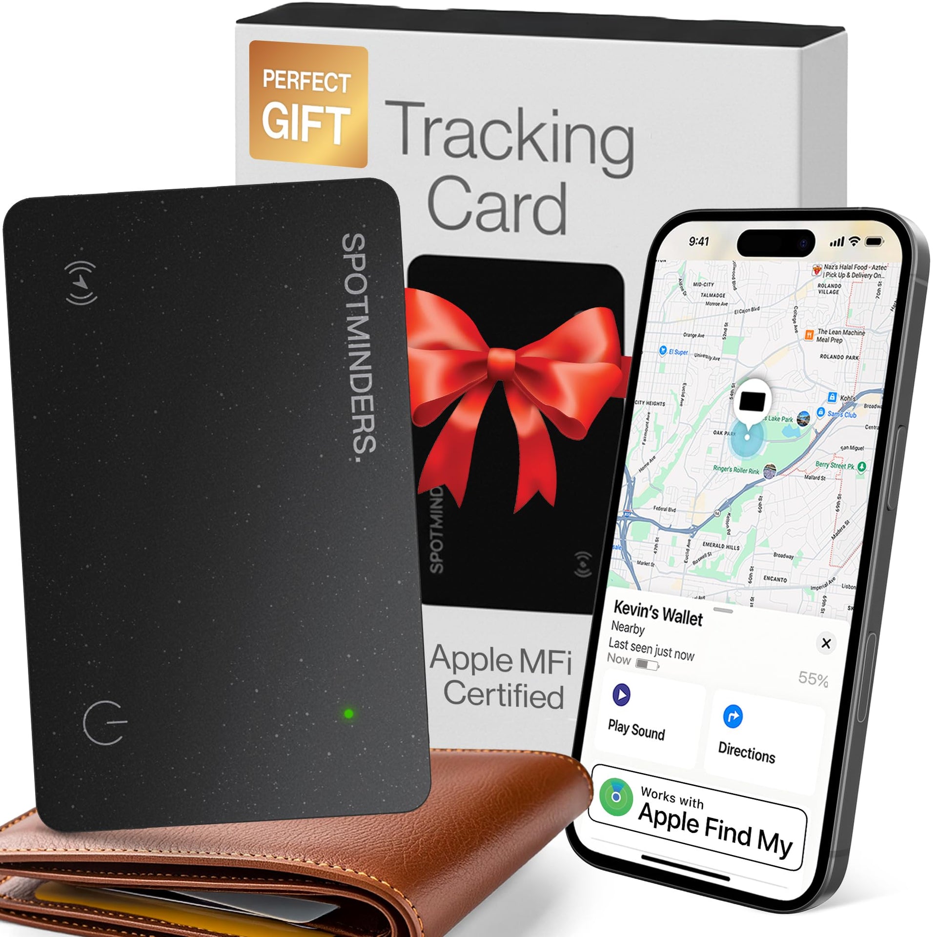 Spotminders. SPOTMINDERS Apple MFi Certified Wallet Tracker Card for Travel - Works with Apple Find My, IP68 Waterproof Rechargeable Tracking Card for Wallet Luggage Passport Purse - Ultra Slim 0.07in Item Finder